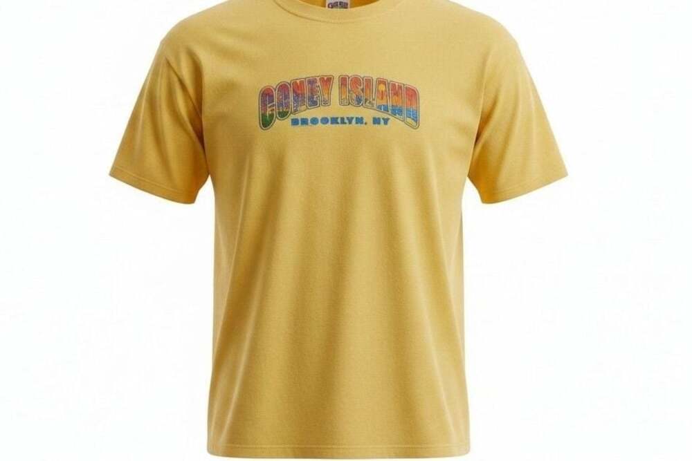 Coney Island Brooklyn NY Graphic T-Shirt Yellow Short Sleeve